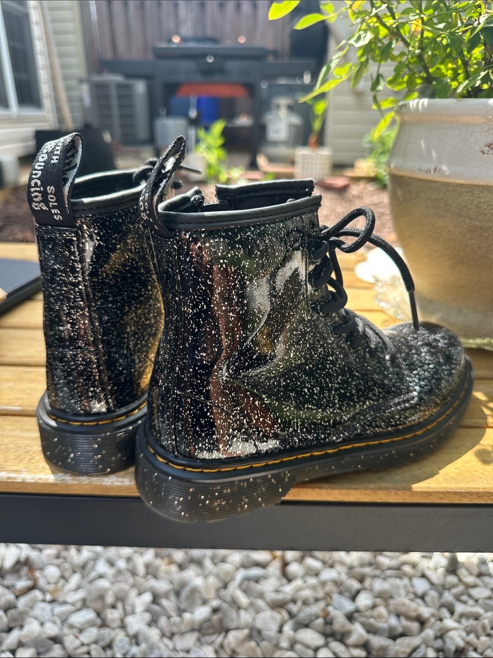 Dr. Martens Kids Black Glitter Lace-Up Boots Girls Size 3